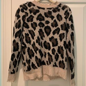 Aqua Distressed Leopard Jacquard Cashmere Sweater